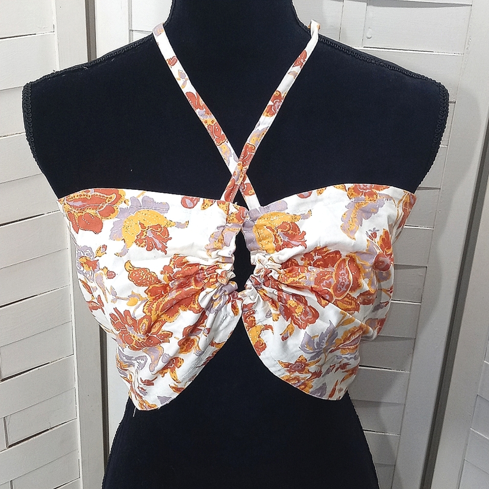 Free People Intimately Convertable Bandeau Halter Top 100% Cotton, Floral Print